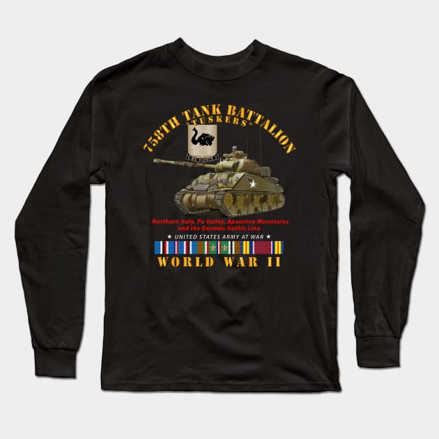 758th Tank Battalion - Tuskers w Tank WWII  EU SVC Long Sleeve T-Shirt by twix123844